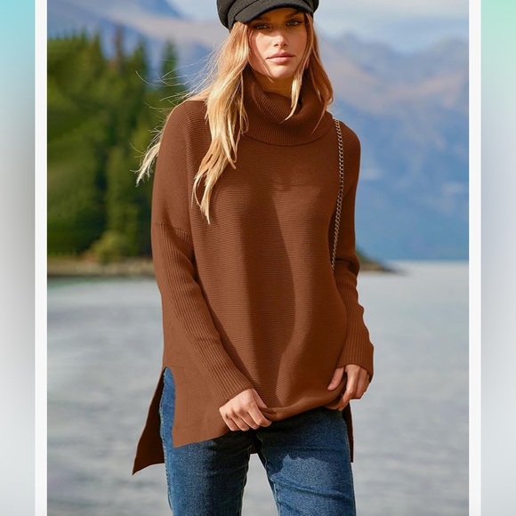 NWT Drrita medium, brown turtle neck, long sleeve, oversized knit sweater. M. - Picture 3 of 9